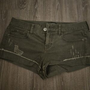 Express Green Jean Shorts Distressed Mid-Thigh